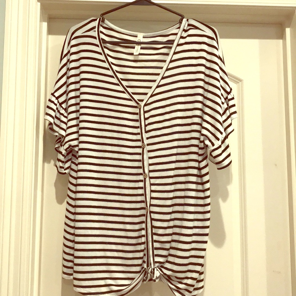 Sun n Moon flutter sleeve striped shirt